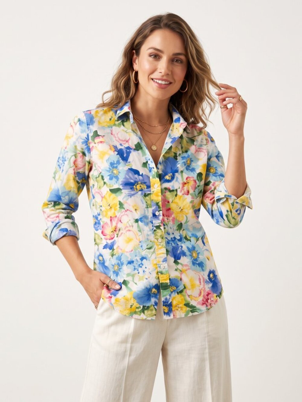 Polo Ralph Lauren Women' Floral Shirt Blouse Sz 10 Cottagecore Colorful Coastal